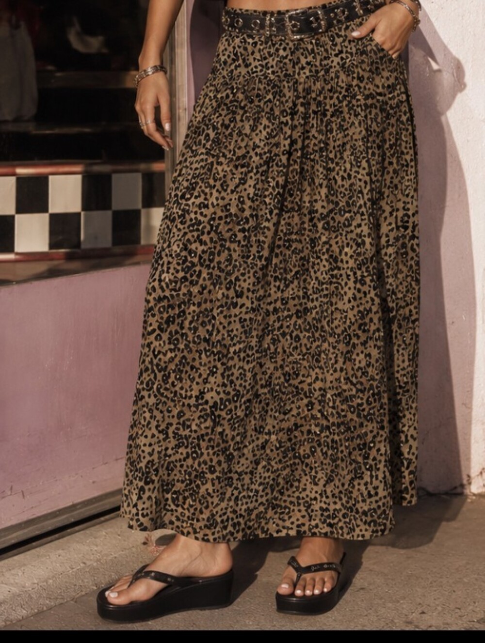 Vintage 90s Y2K Cheetah Print Tiered Maxi Skirt  Pleated Grunge Whimsigoth 8